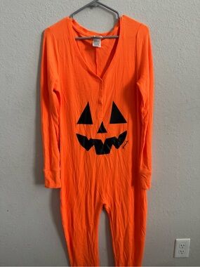 PINK Victorias Secret Orange Pumpkin Face One-Piece Pajama Romper